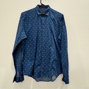 Zara Men Slim Fit Blue Patterned Shirt Size Small
